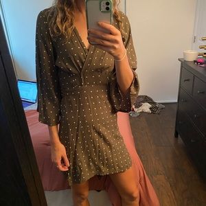 Green polka dot wrap dress